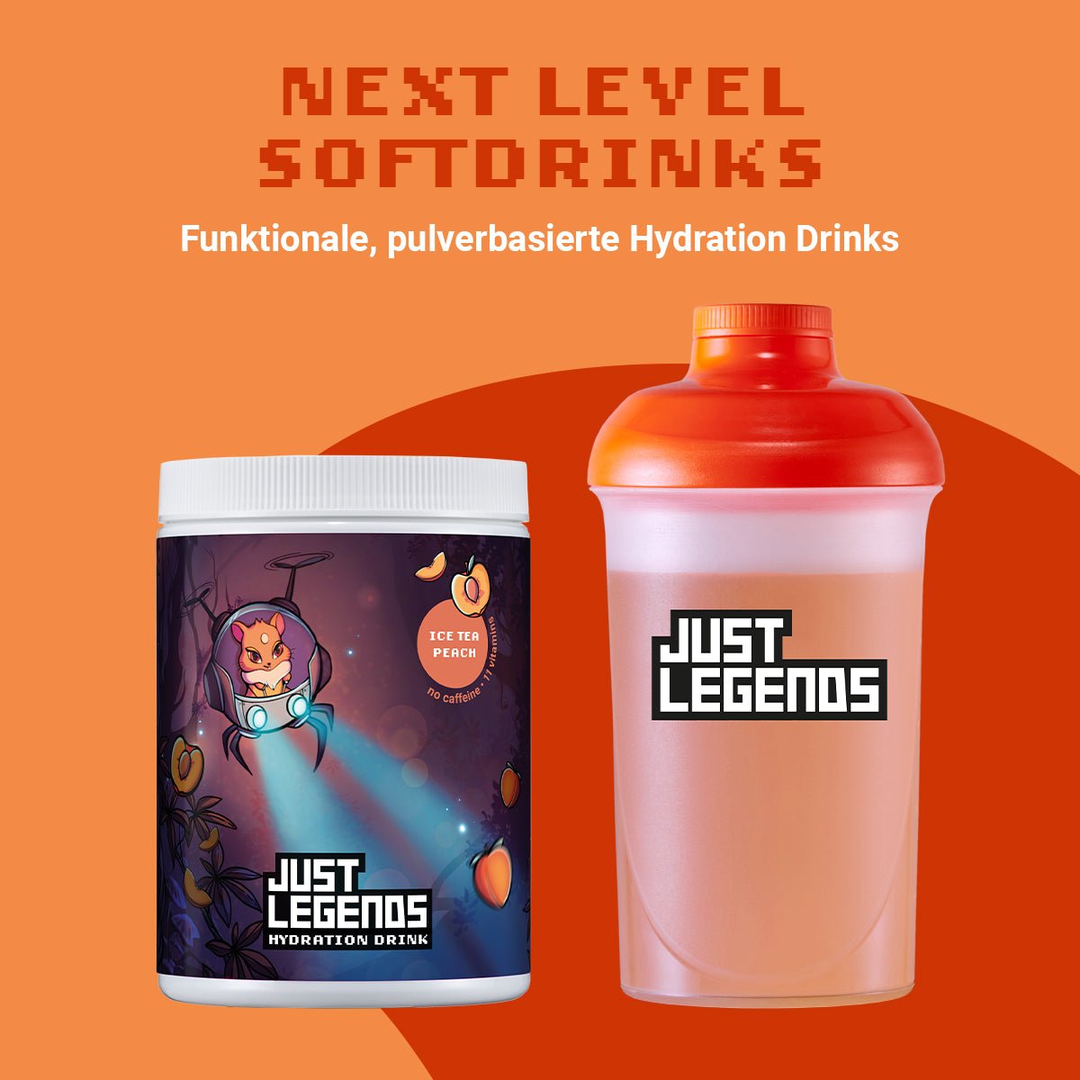 Just Legends Hydration Drink Ice Tea Peach | Funktionaler, veganer Hydration Drink auf Pulverbasis ohne Zucker, mit wenig Kalorien, vielen Vitaminen und natürlichen Aromen.