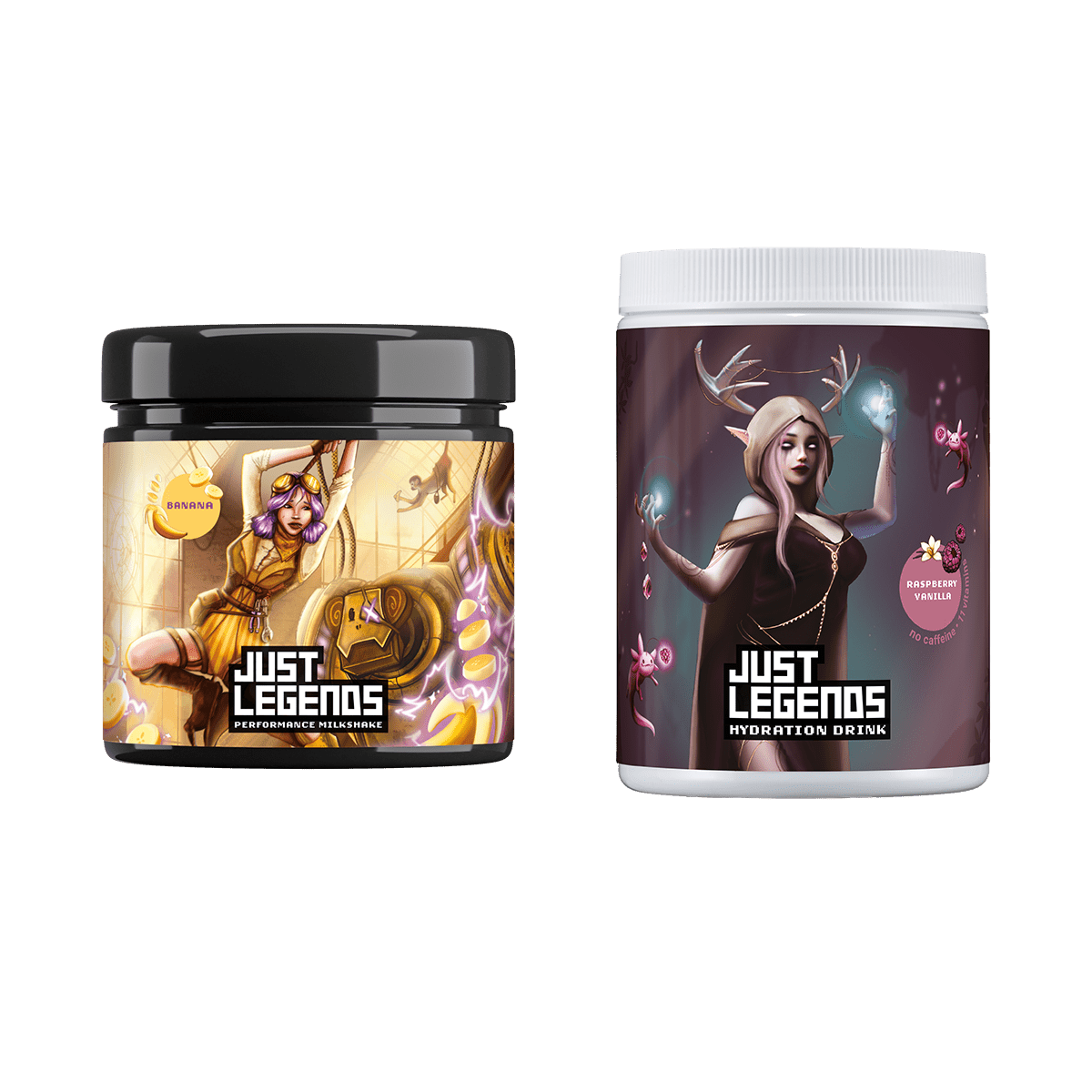 Just Legends Milkshake & Hydration Pack | Funktionaler, veganer Multipack auf Pulverbasis ohne Zucker, mit wenig Kalorien, vielen Vitaminen und natürlichen Aromen.