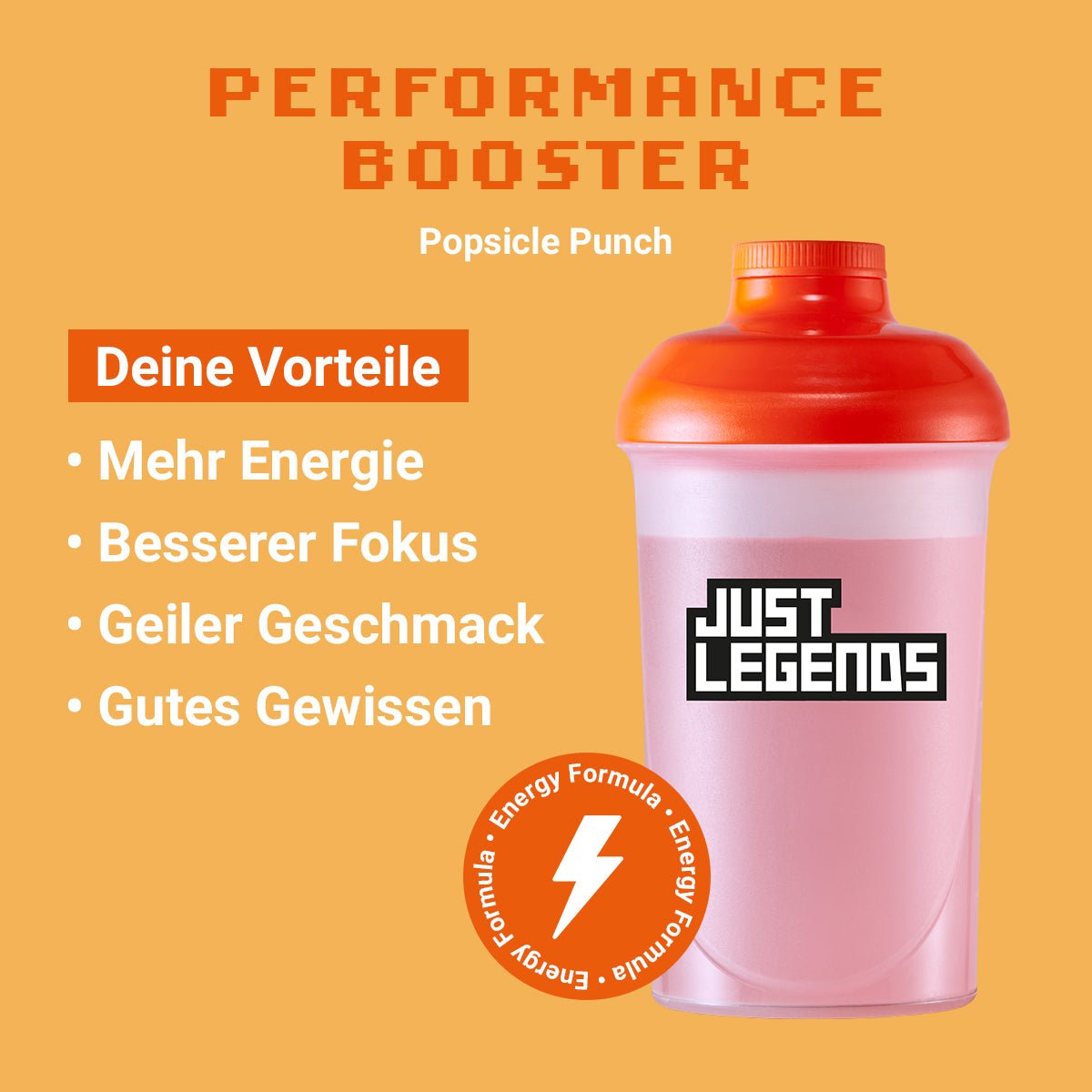 Just Legends Performance Booster Popsicle Punch | Funktionaler, veganer Performance Booster auf Pulverbasis ohne Zucker, mit wenig Kalorien, vielen Vitaminen und natürlichen Aromen.