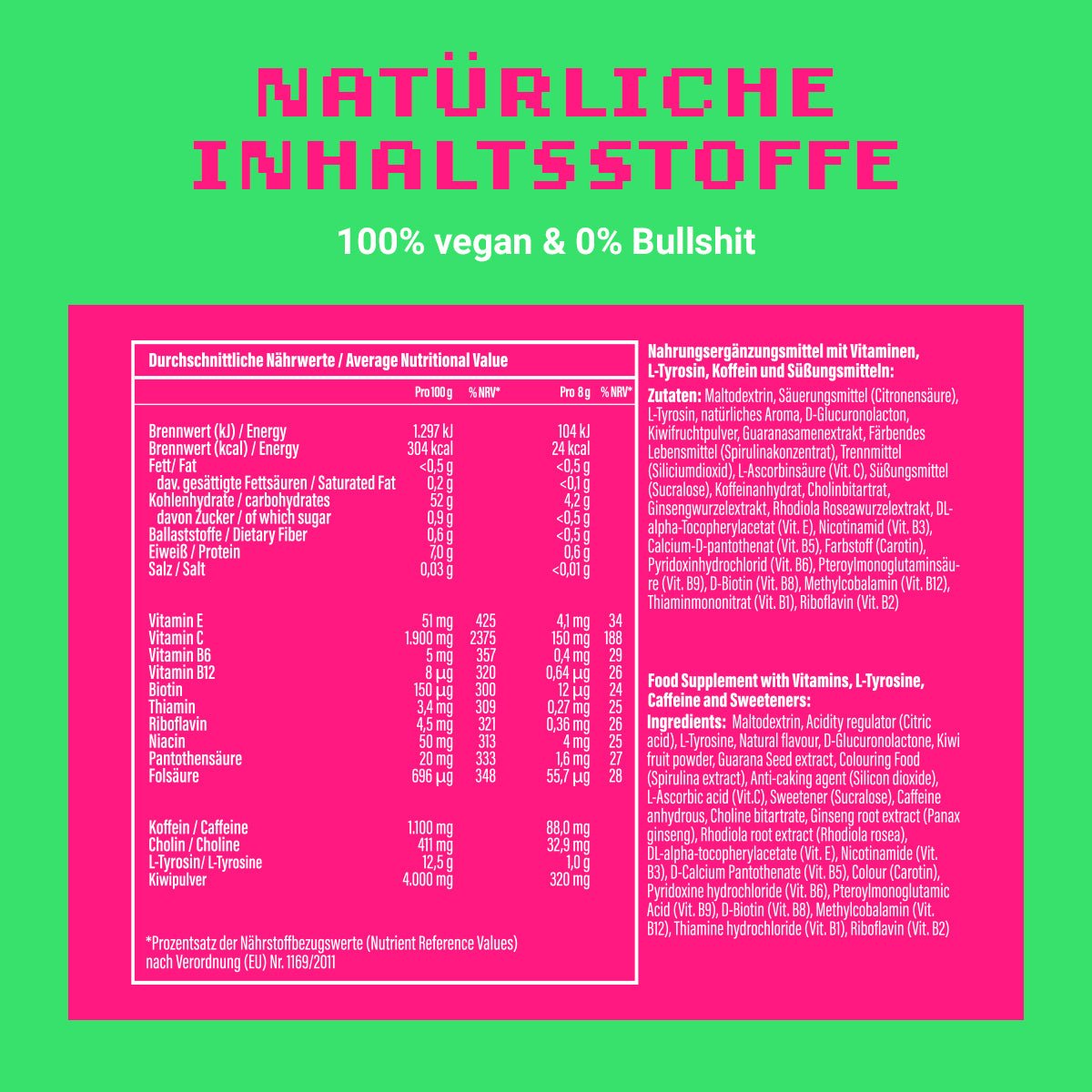 Just Legends Performance Booster Sweet Kiwi | Funktionaler, veganer Performance Booster auf Pulverbasis ohne Zucker, mit wenig Kalorien, vielen Vitaminen und natürlichen Aromen.