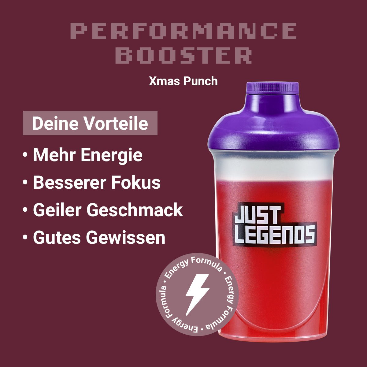 Just Legends Performance Booster Xmas Punch | Funktionaler, veganer Performance Booster auf Pulverbasis ohne Zucker, mit wenig Kalorien, vielen Vitaminen und natürlichen Aromen.