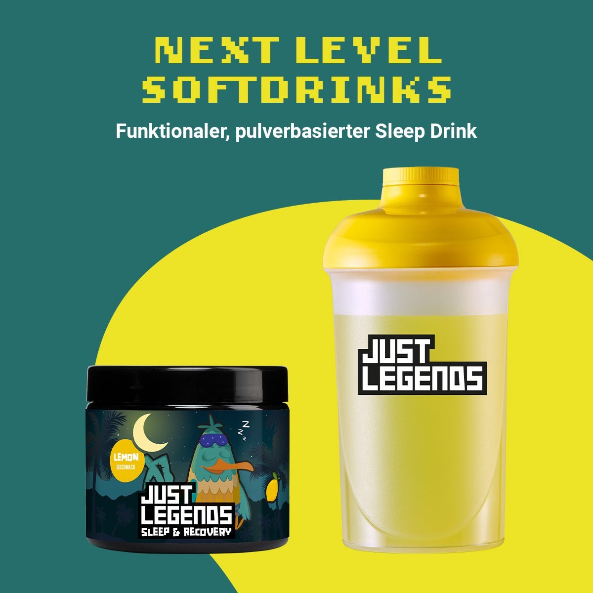 Just Legends Sleep & Recovery Lemon (MHD 04/2024) | Funktionaler, veganer Sleep and Recovery auf Pulverbasis ohne Zucker, mit wenig Kalorien, vielen Vitaminen und natürlichen Aromen.